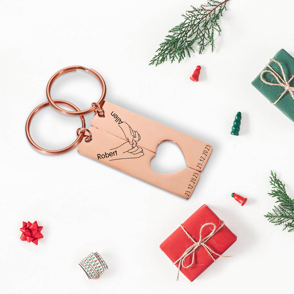 A mi querido-Llavero con corazón encajado para pareja pinky swear 2 nombres personalizados con fecha-Jessemade ES