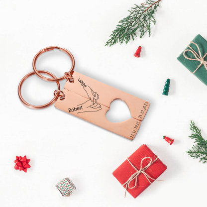A mi querido-Llavero con corazón encajado para pareja pinky swear 2 nombres personalizados con fecha-Jessemade ES