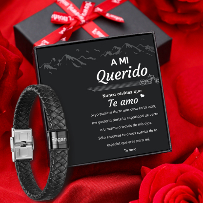 A mi querido-Pulsera de cuero trenzado de hombre con 1 perla personalizada con 1 nombre-Jessemade ES