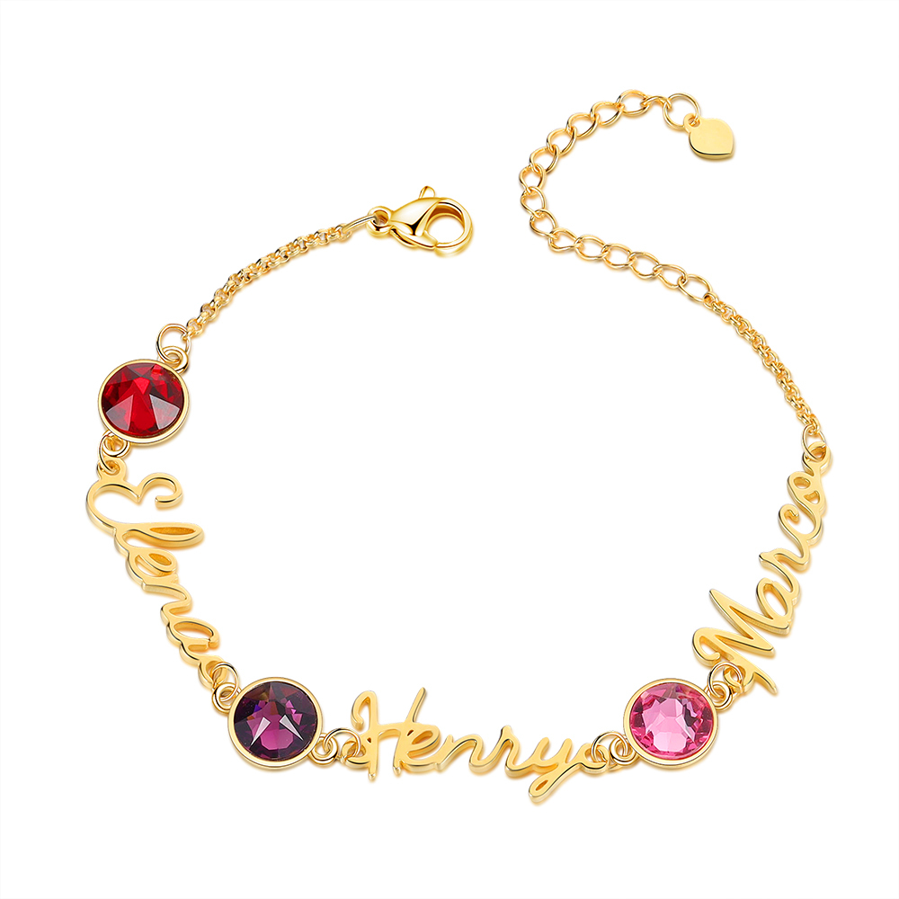 Pulsera personalizada de 1-5 nombres con 1-5 piedras de nacimiento-Jessemade ES