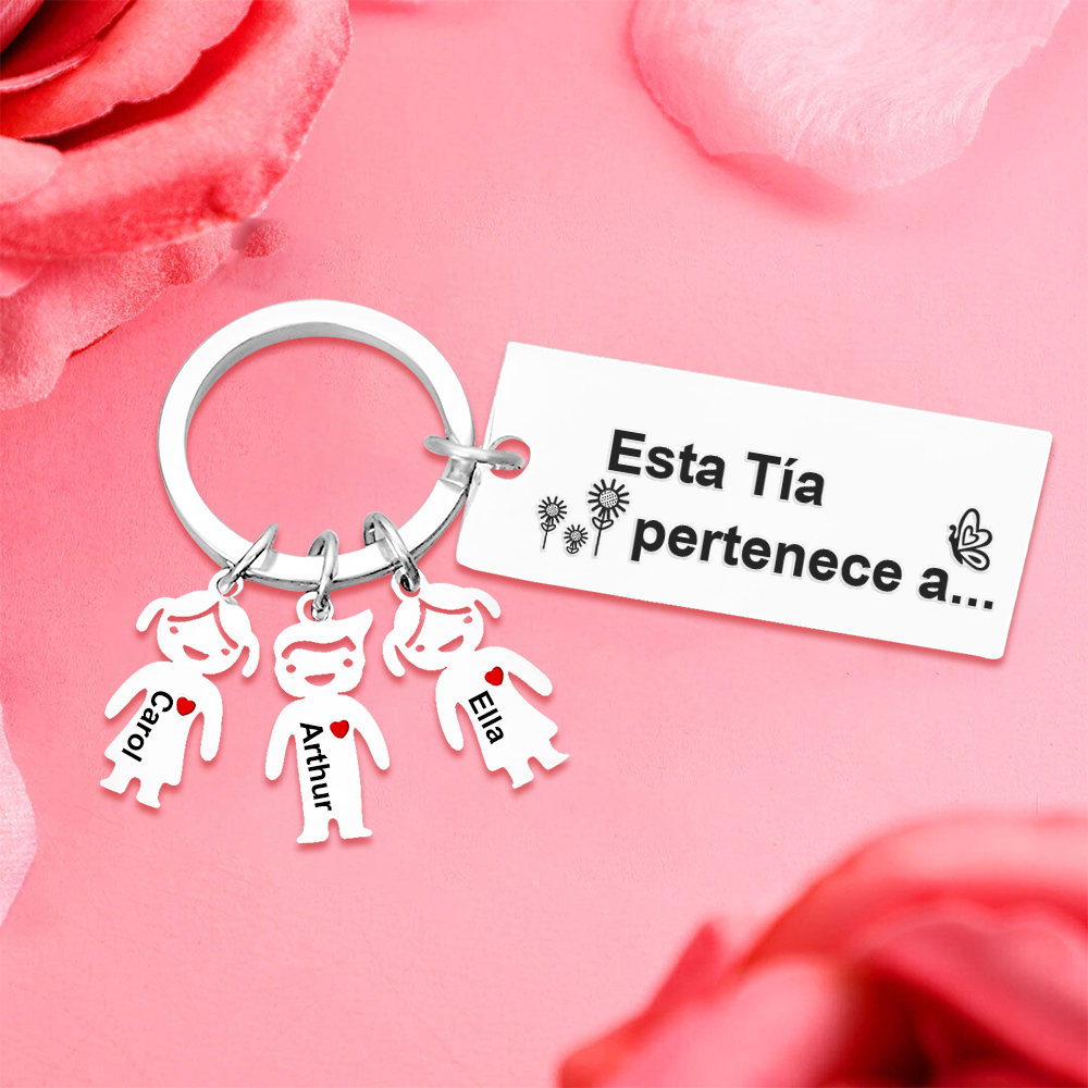 A mi tía - Llavero "Esta Tía pertenece a..." con 1-6 nombres personalizados en "niños"-Jessemade ES