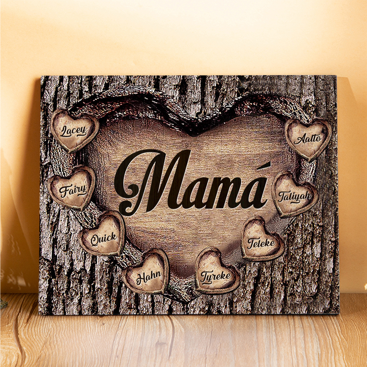 A mi mamá-Lámina marco de madera para mamá personalizado con 8 nombres-Jessemade ES
