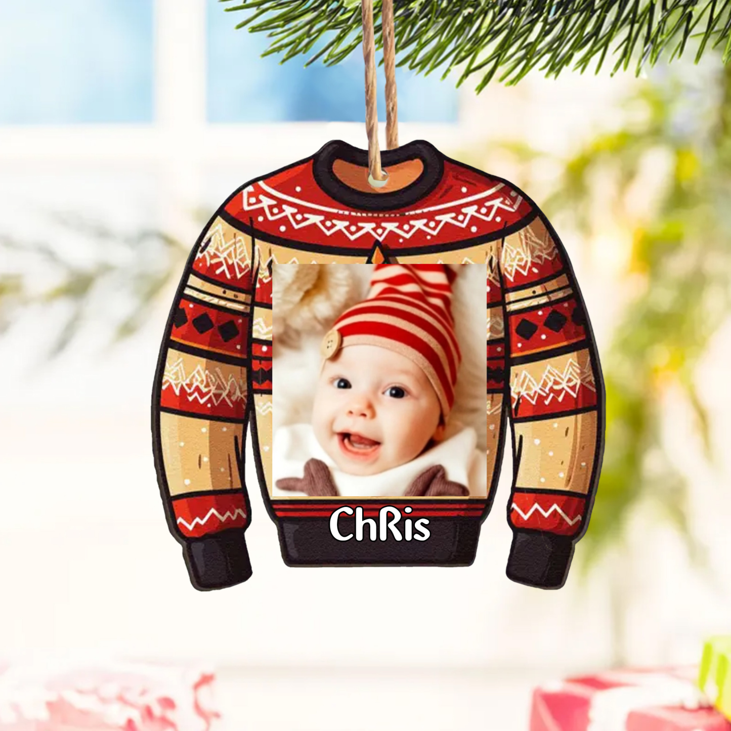 Navidad-Bebé Ornamento Navideño 1 nombre y foto personalizados en forma de suéter