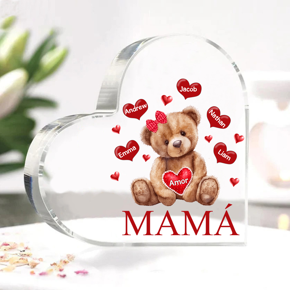 A mi mamá/abuela-Placa de acrílico "Nosotros" en forma de corazón 5 nombres y 1 texto personalizados-Jessemade ES