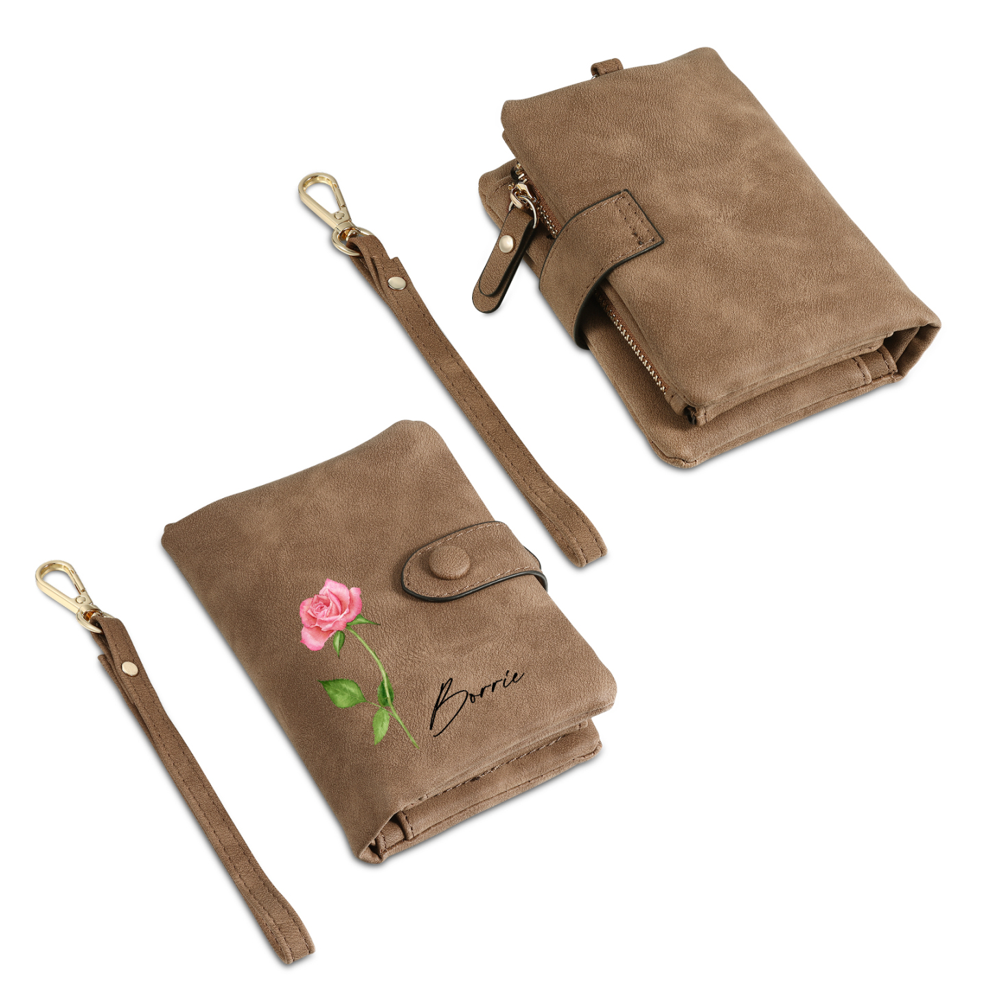 Cartera, billetera con 1 nombre y 1 flor de nacimiento personalizados monedero clásico para mujer