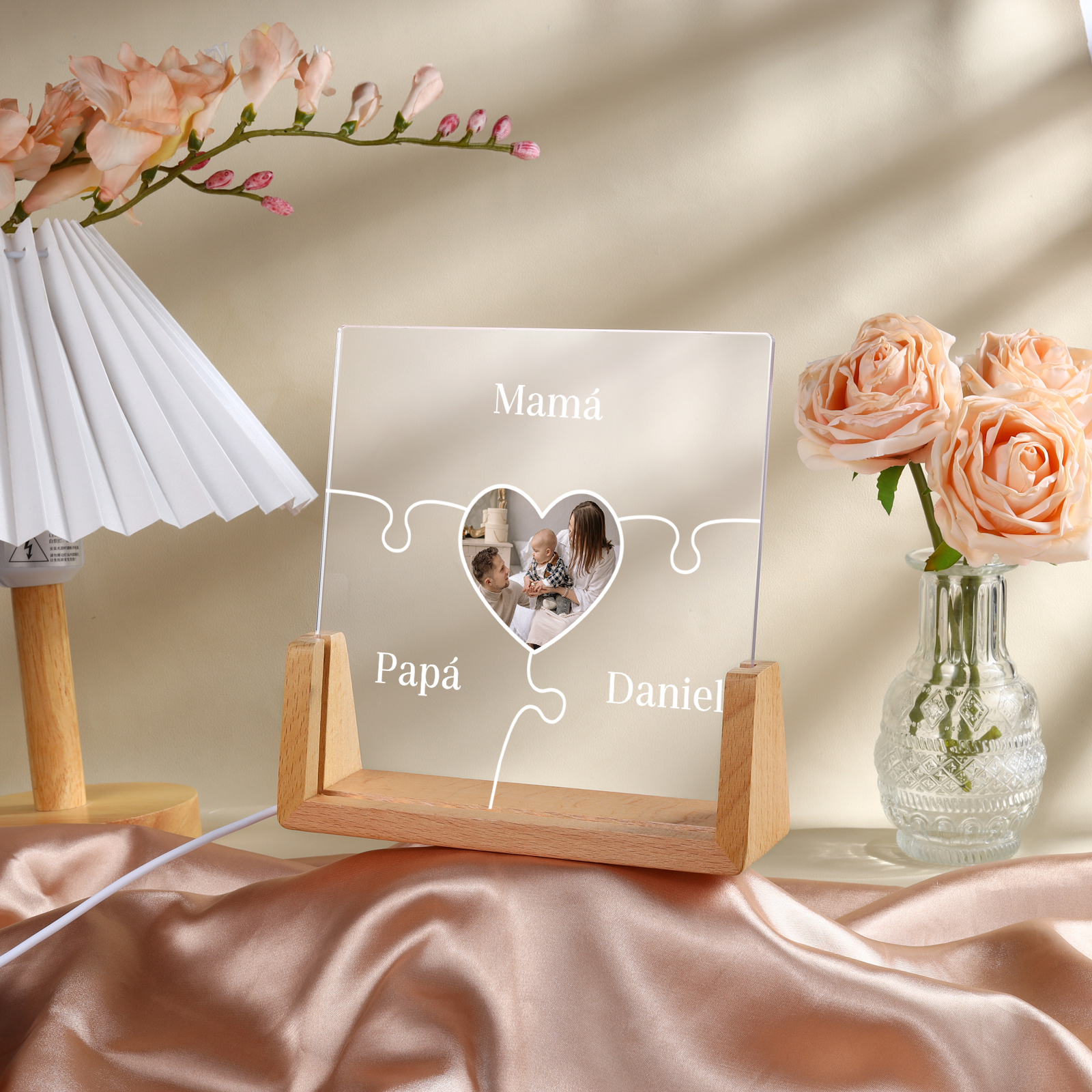 A mi mamá/abuela-Lámpara Personalizada con 2-7 Nombres y Foto "rompecabezas" 3D Ilusión Luz de Noche-Jessemade ES