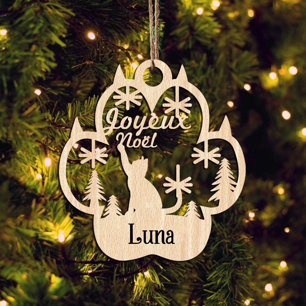 Navidad-Ornamento navideño de pata de gato con 1 nombre personalizado