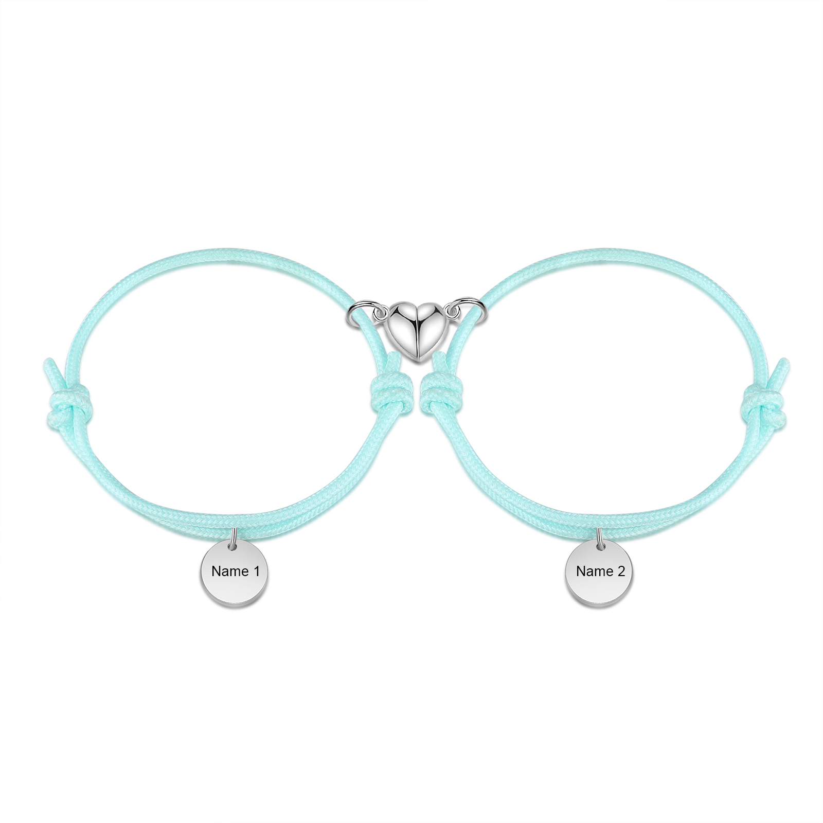 Pulseras de cuerda luminosa personalizadas para pareja con dije de corazón magnético grabado de dos nombres-Jessemade ES