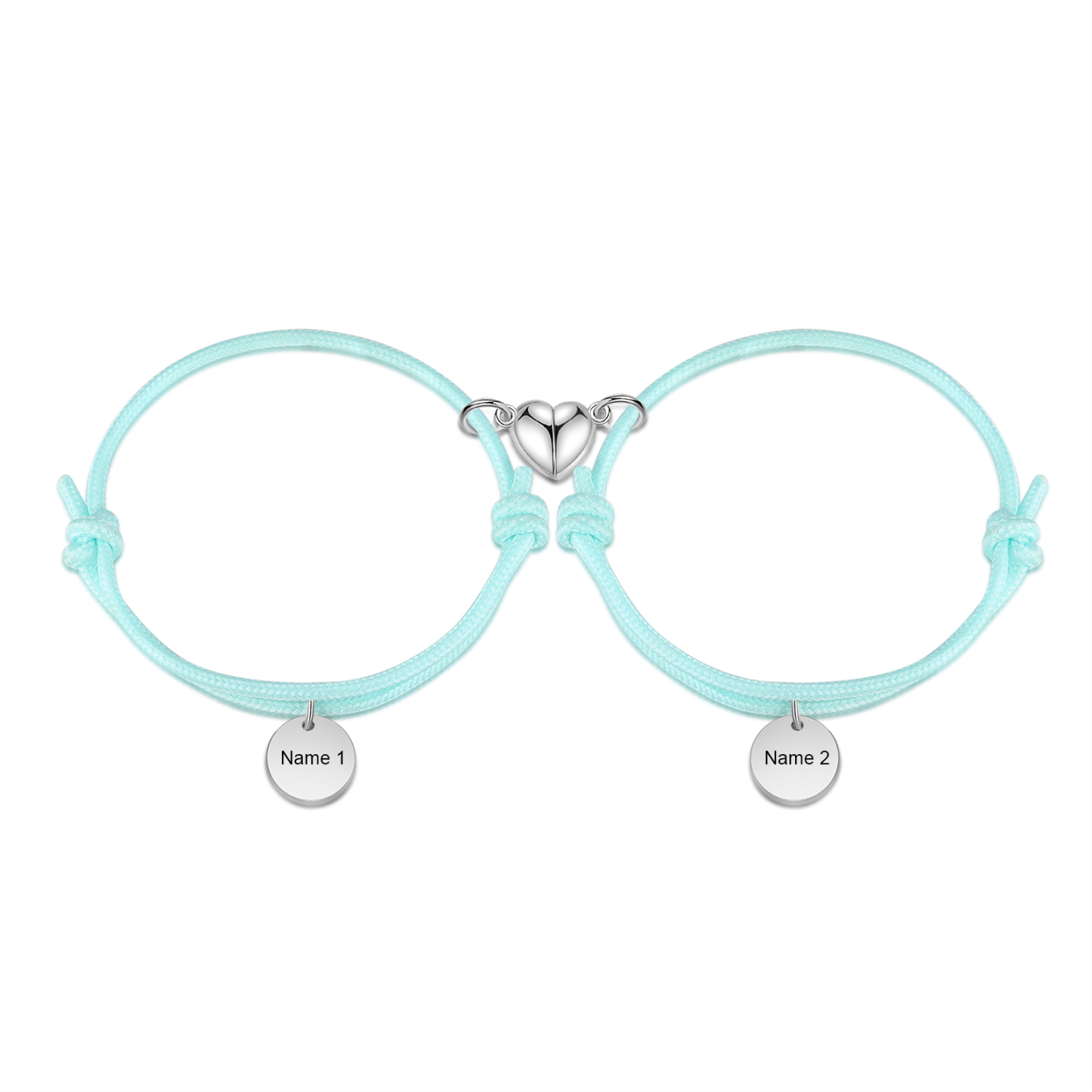 Pulseras de cuerda luminosa personalizadas para pareja con dije de corazón magnético grabado de dos nombres-Jessemade ES