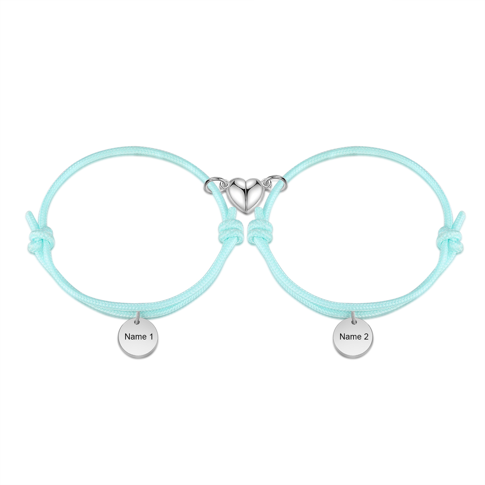 Pulseras de cuerda luminosa personalizadas para pareja con dije de corazón magnético grabado de dos nombres-Jessemade ES