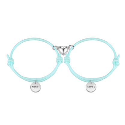 Pulseras de cuerda luminosa personalizadas para pareja con dije de corazón magnético grabado de dos nombres-Jessemade ES