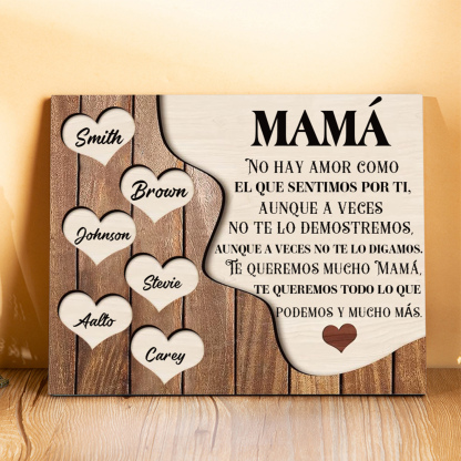 A mi mamá - Lámina 2-8 nombres personalizados marco de madera cara y corazones-Jessemade ES