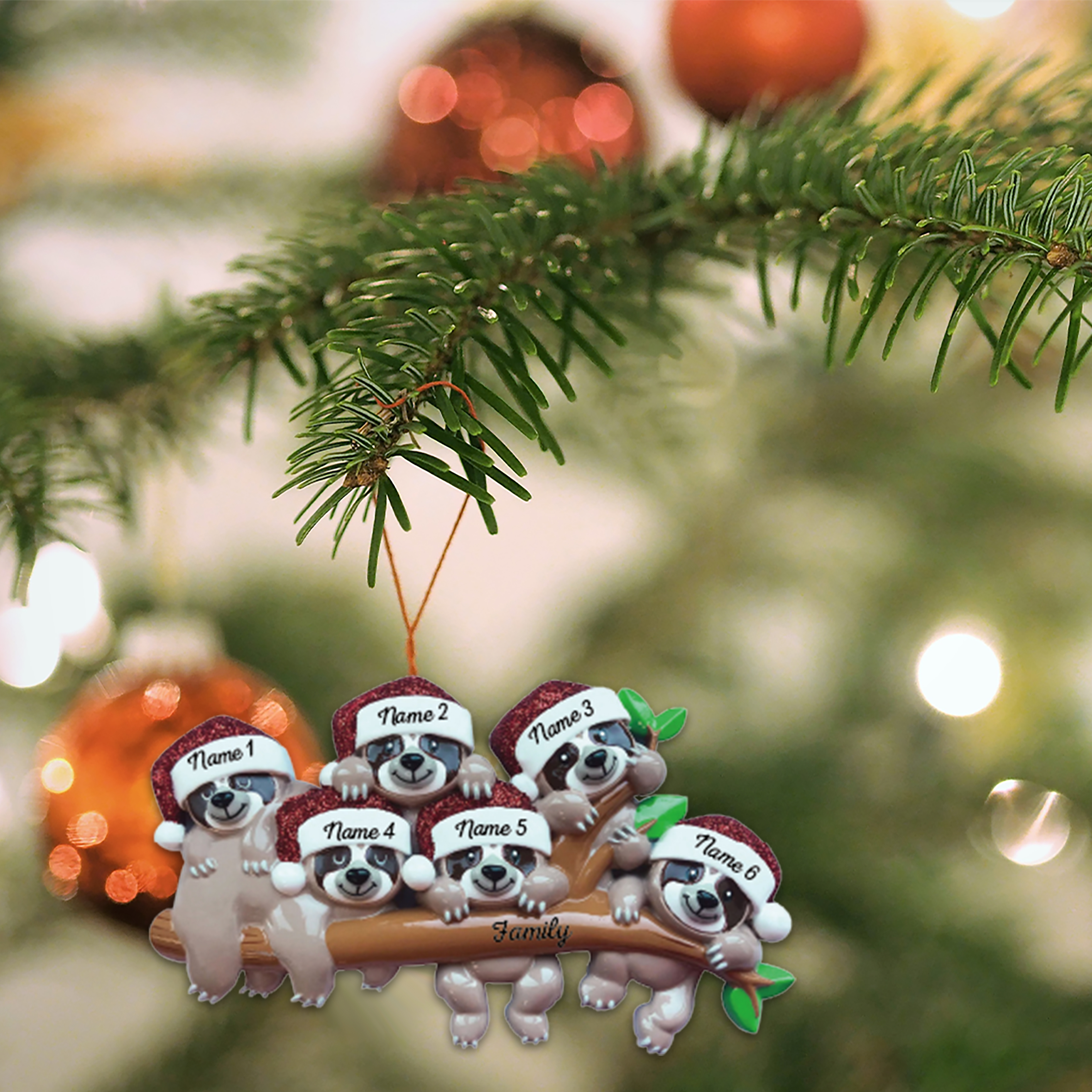 Navidad-Ornamento la familia de pereza 4 nombres y apellido personalizados adorno del árbol