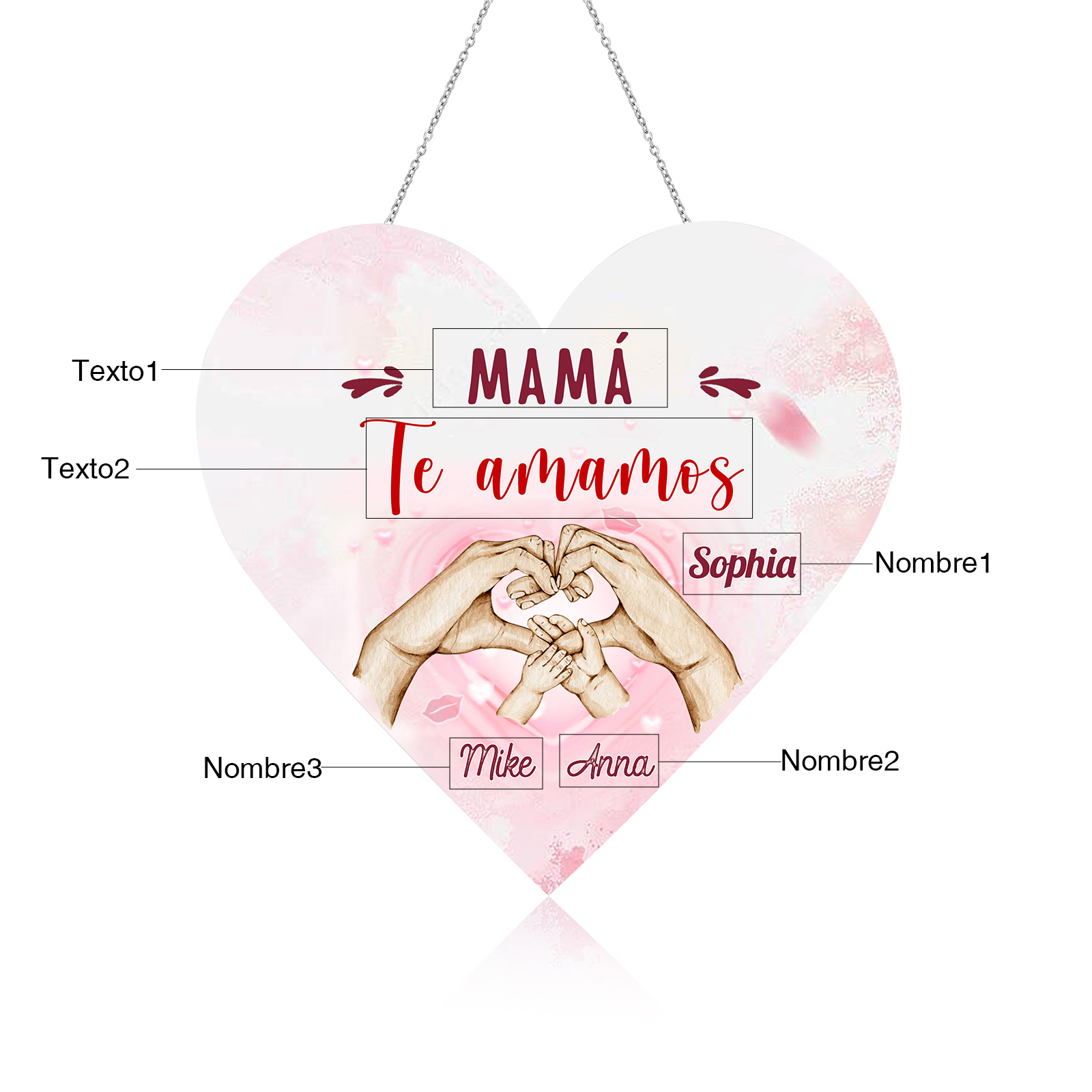 A mi mamá/abuela-Lámpara Colgante Personalizada con 2-5 Nombres y 2 Textos "mano a mano" 3D Ilusión Luz de Noche-Jessemade ES