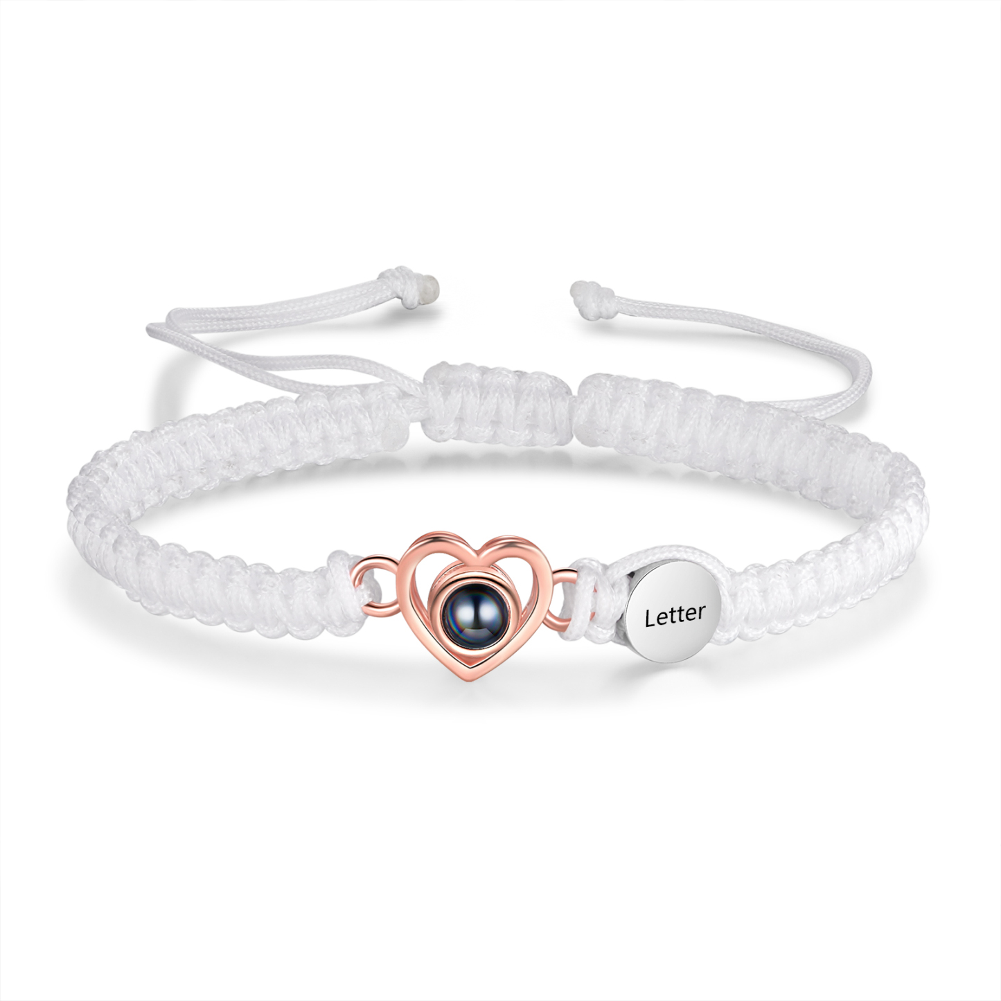 Pulsera con proyección de foto en color con dije de corazón y 2 colores de cuerda ajustable-Jessemade ES