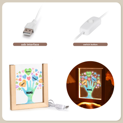 A mi mamá/abuela-Lámpara Personalizada con 2-8 Nombres y Texto "árbol y corazones" 3D Ilusión Luz de Noche-Jessemade ES