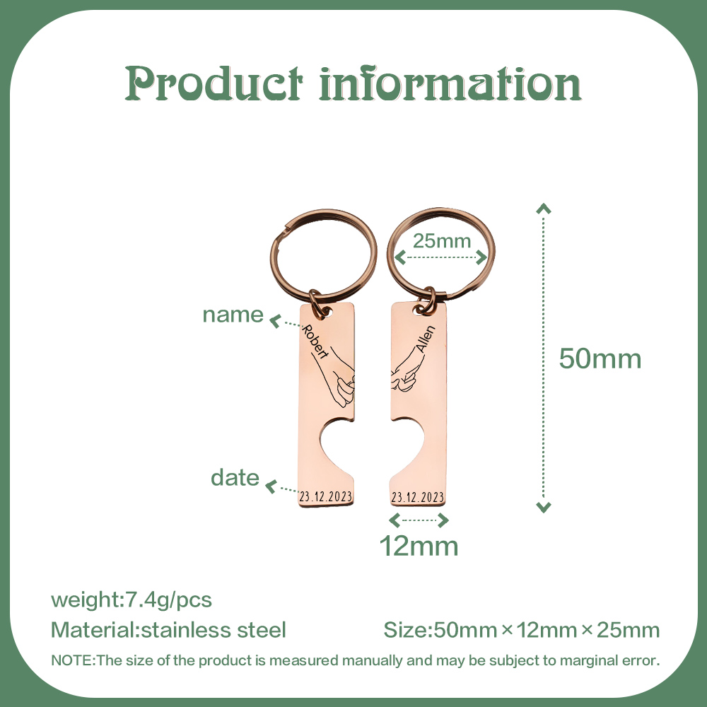 A mi querido-Llavero con corazón encajado para pareja pinky swear 2 nombres personalizados con fecha-Jessemade ES