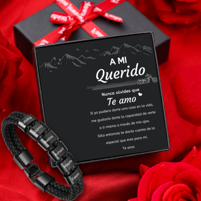 A mi querido-Pulsera de cuero trenzado Pulsera de hombre con 6 aros personalizados con 6 nombres-Jessemade ES