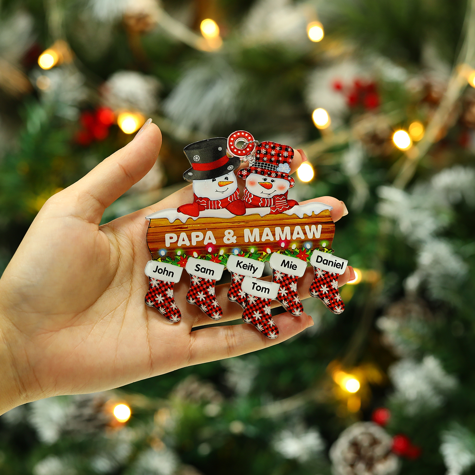 Navidad-Ornamentos Navideños de Acrílico Muñecos de Nieve 6 Nombres con Texto Personalizados