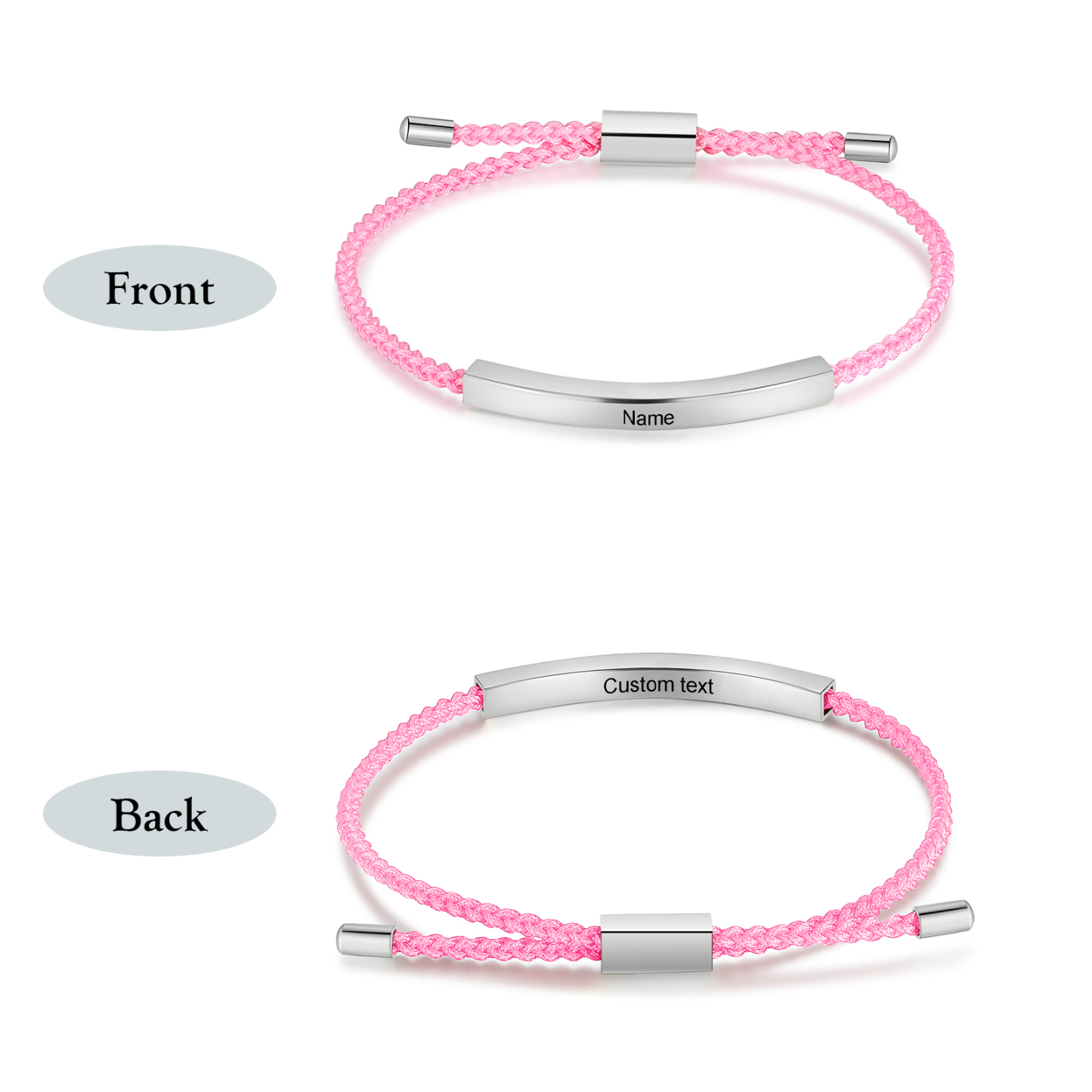 Pulsera de cuerda tejida a mano con nombre y texto personalizados seis colores placa plateada