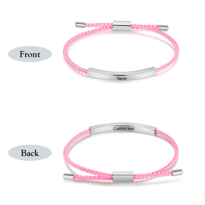 Pulsera de cuerda tejida a mano con nombre y texto personalizados seis colores placa plateada