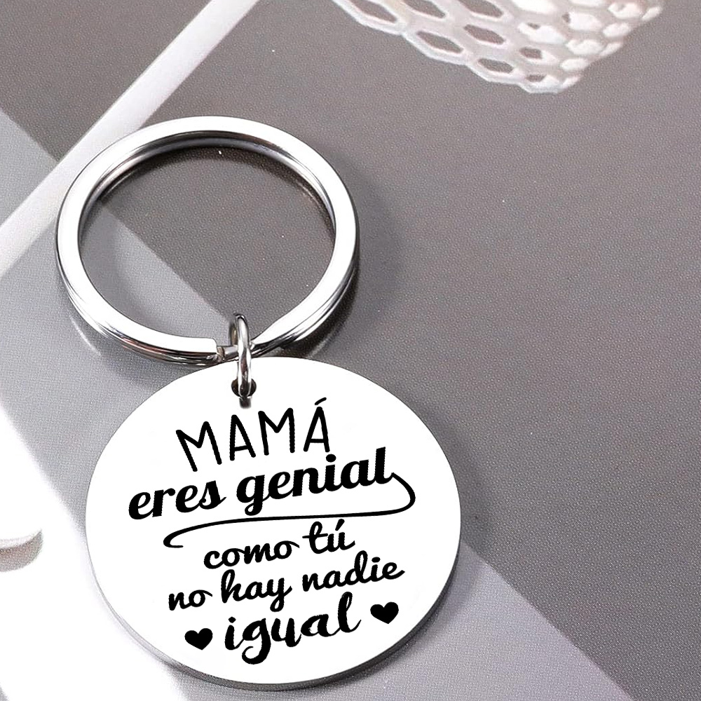 A mi mamá - Llavero de placa redonda "genial mamá" con 1 foto personalizada-Jessemade ES