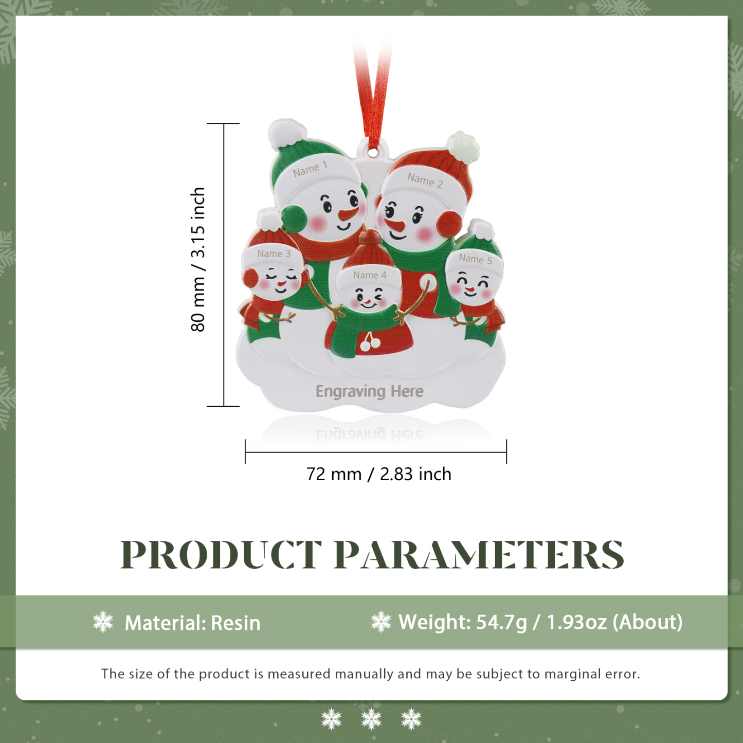 Navidad-Ornamento de resina con muñecos de nieve 5 nombres personalizados con texto adorno de árbol