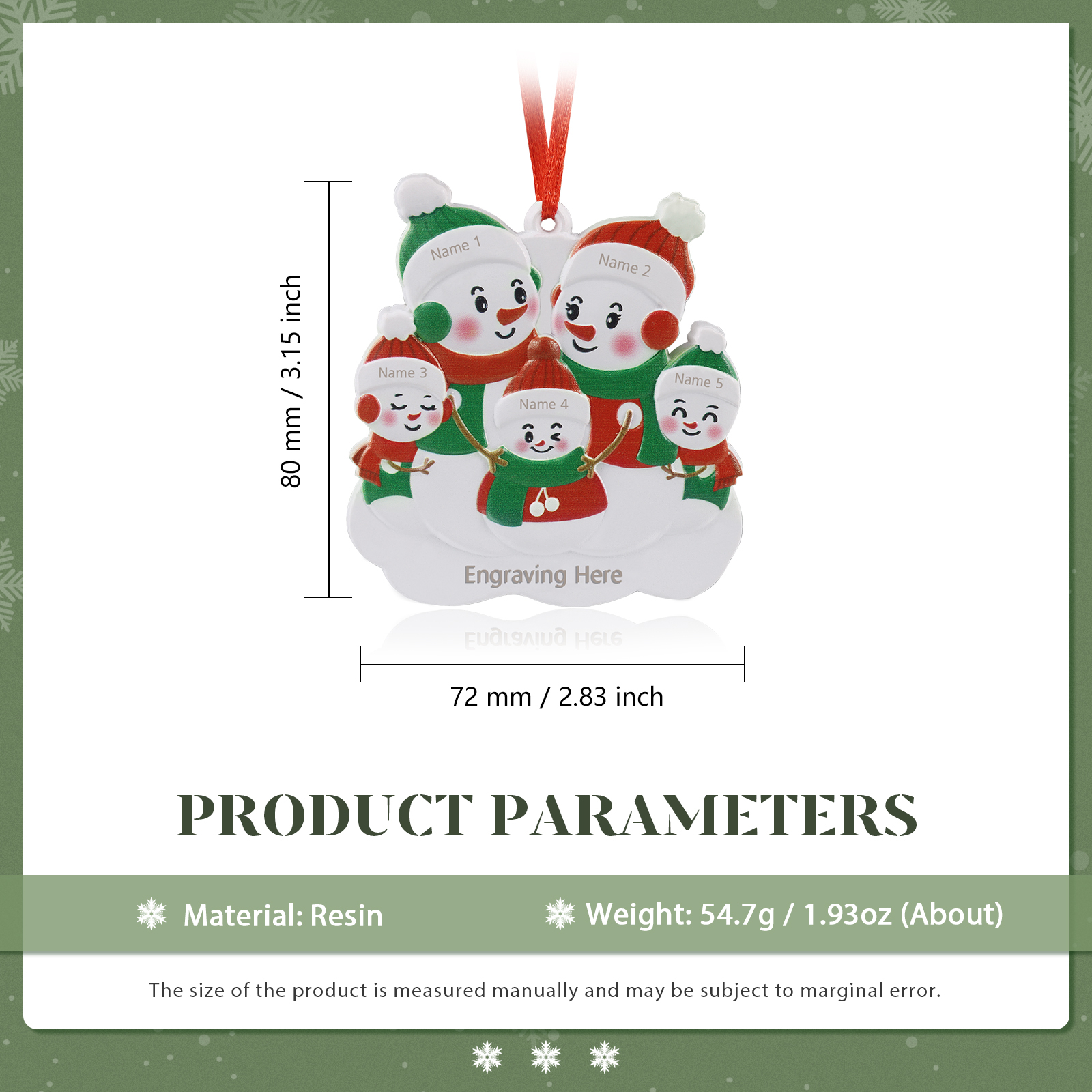 Navidad-Ornamento de resina con muñecos de nieve 5 nombres personalizados con texto adorno de árbol