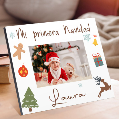 A mi bebé-Lámina marco de madera Mi Primera Navidad de 1 foto y 1 nombre-Jessemade ES