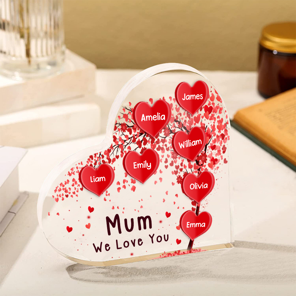 A mi mamá/abuela-Placa de acrílico "Corazones" en forma de corazón 7 nombres y 1 texto personalizados-Jessemade ES