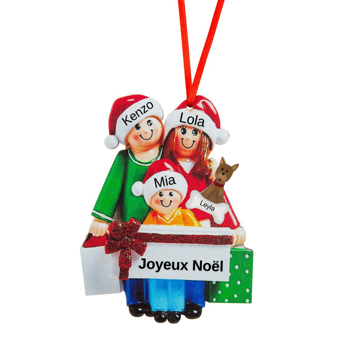 Navidad-Muñeco Ornamento Navideño 3 Nombres y Texto Personalizados Adorno de Madera