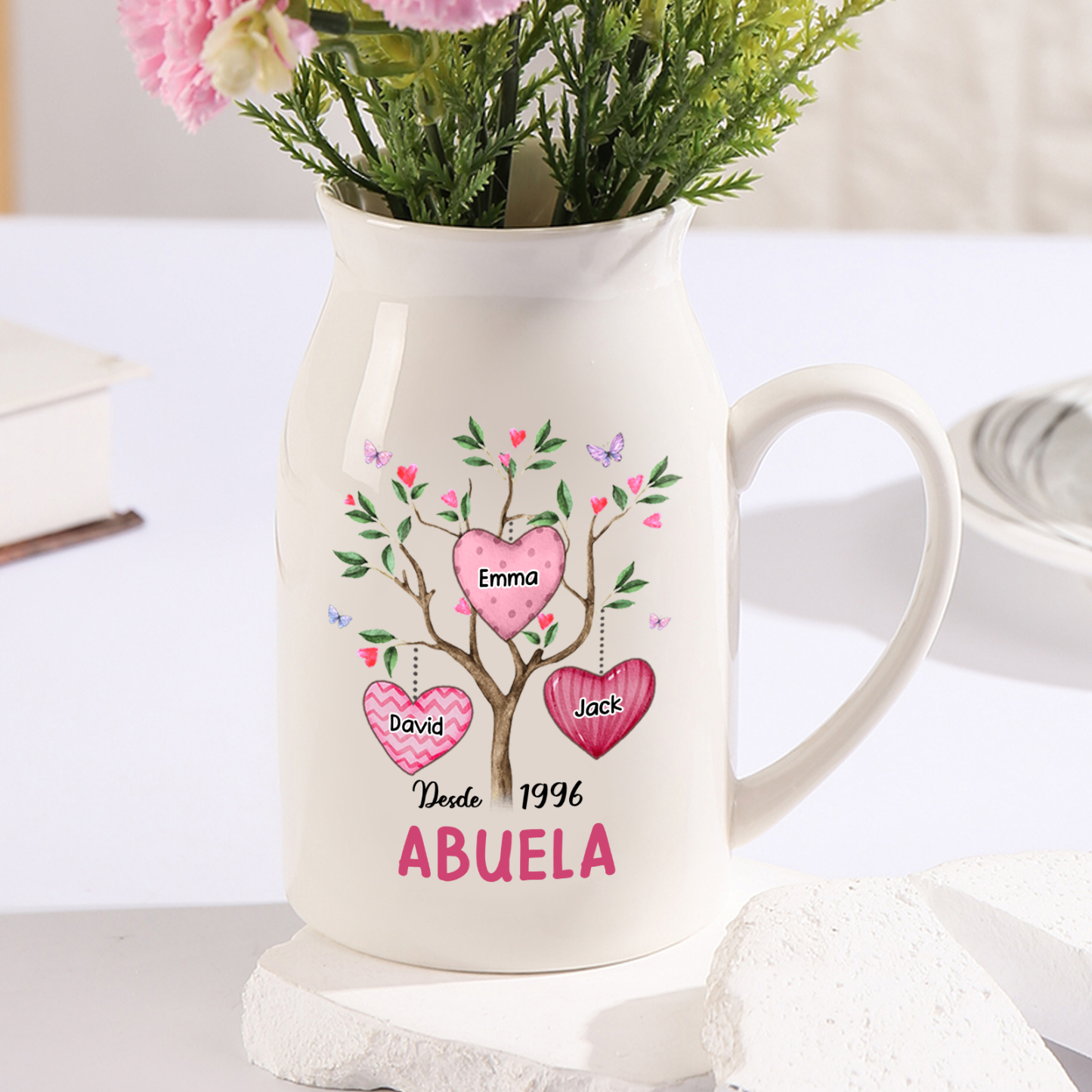 Florero de cerámica árbol de corazones 2-8 nombres personalizados con texto y año decoración del hogar-Jessemade ES