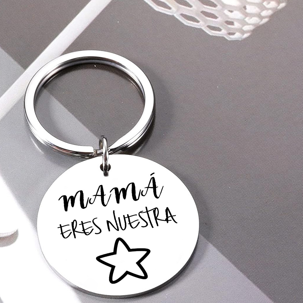 A mi mamá - Llavero de placa redonda "mamá, nuestra estrella" con 1 foto personalizada-Jessemade ES