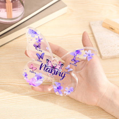 A mi mamá/abuela-Placa de acrílico "Mariposas" en forma de mariposa 5 nombres y 1 texto personalizados-Jessemade ES