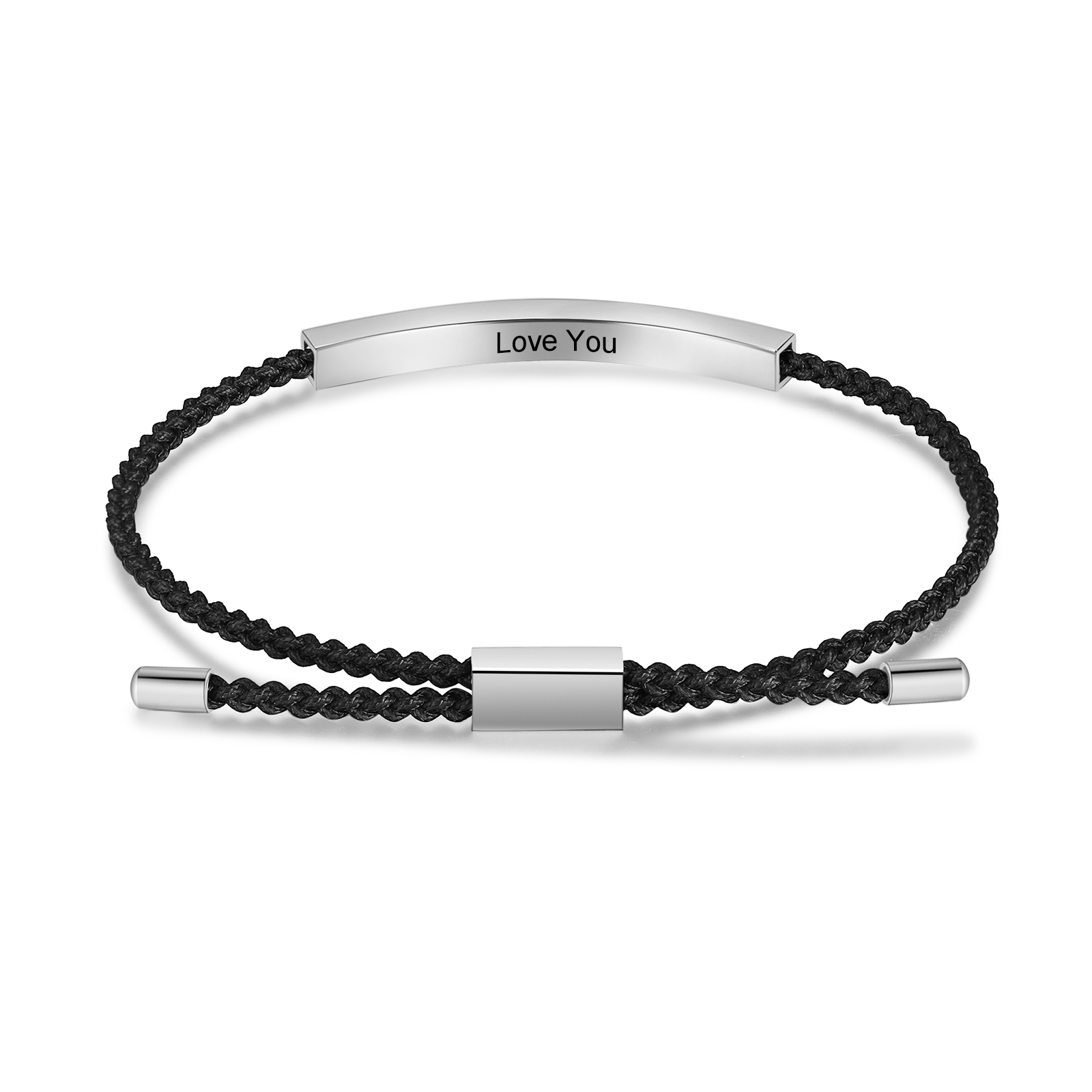 Pulsera de cuerda tejida a mano con nombre y texto personalizados seis colores placa plateada