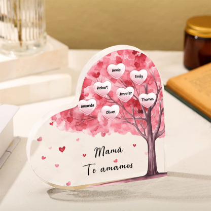 A mi mamá/abuela-Placa de acrílico "Árbol" en forma de corazón 7 nombres y 1 texto personalizados-Jessemade ES