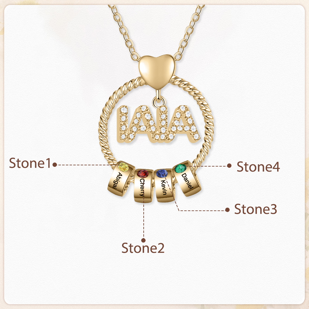Collar a abuela con colgante de "IAIA" con 4 nombres y 4 piedras de nacimiento personalizados | Jessemade-Jessemade ES