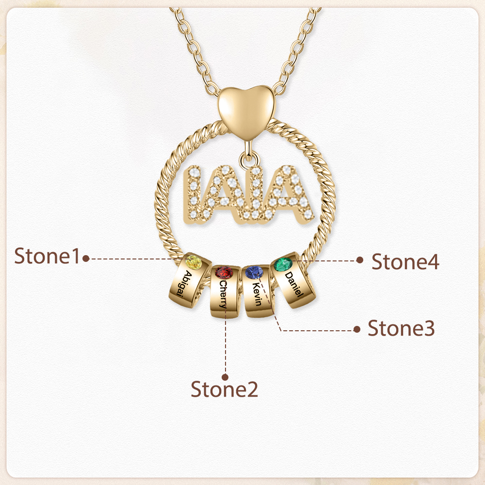 Collar a abuela con colgante de "IAIA" con 4 nombres y 4 piedras de nacimiento personalizados | Jessemade-Jessemade ES