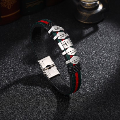 Pulsera 4 Nombres Personalizados de Cuero y Cuerda con Aros-Jessemade ES