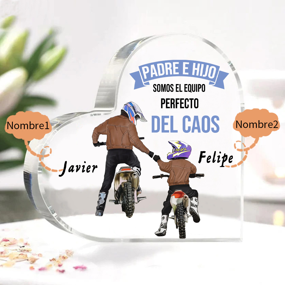 Placa de acrílico en forma de corazón papá e hijo con 2 nombres personalizados-Jessemade ES