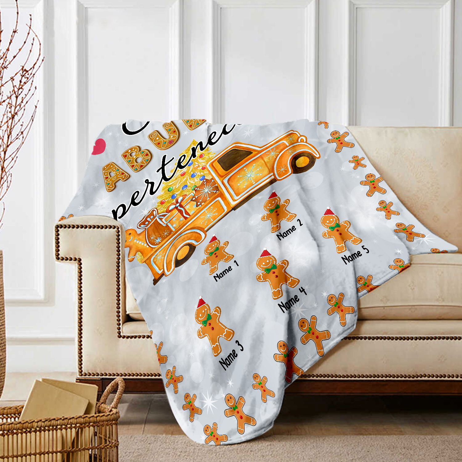 A mi abuela-Manta de buen calidad de Navidad hombres de jengibre personalizada con 5 nombres-Jessemade ES
