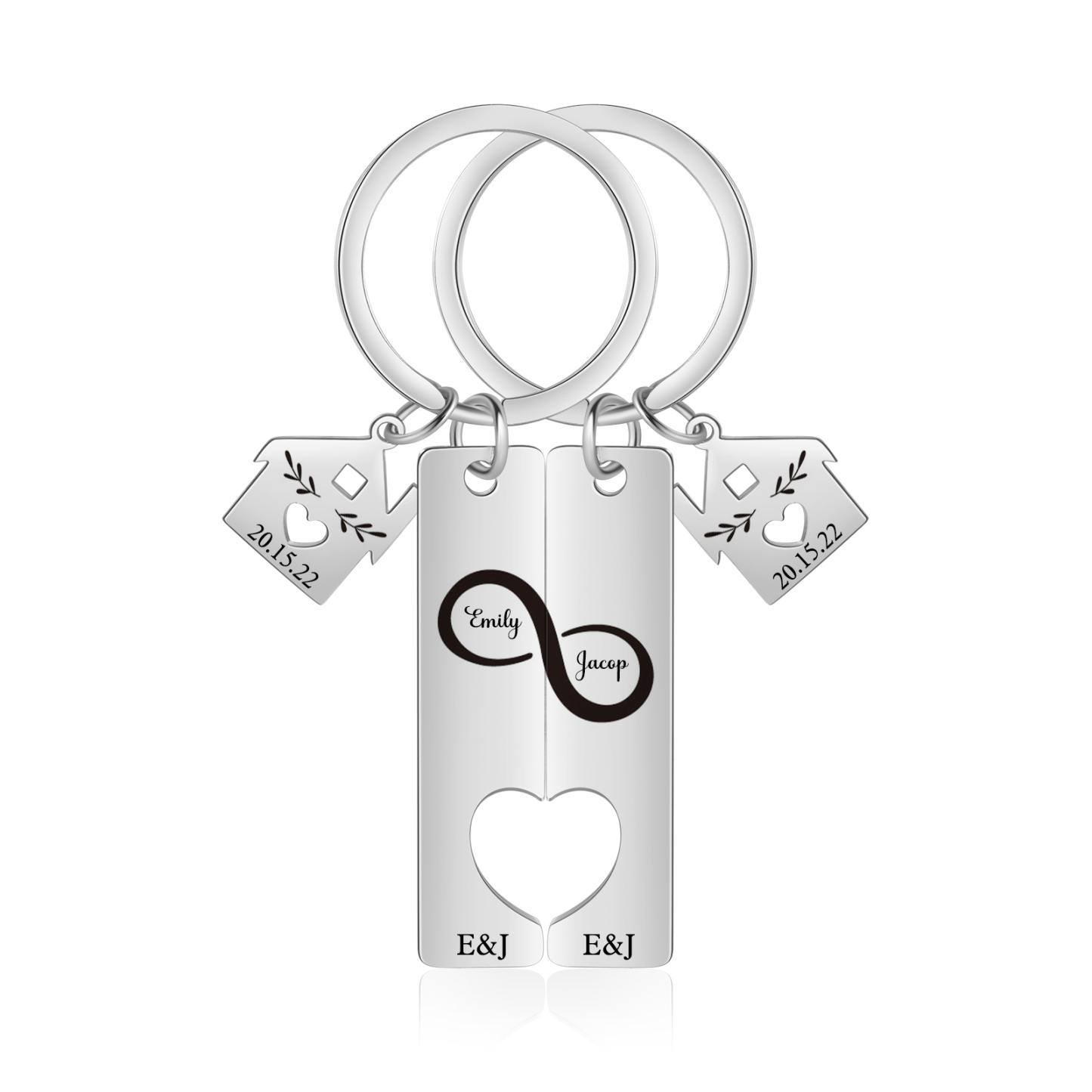 Llavero para pareja infinito 2 nombres, 2 letras personalizados con fecha dije de casa-Jessemade ES