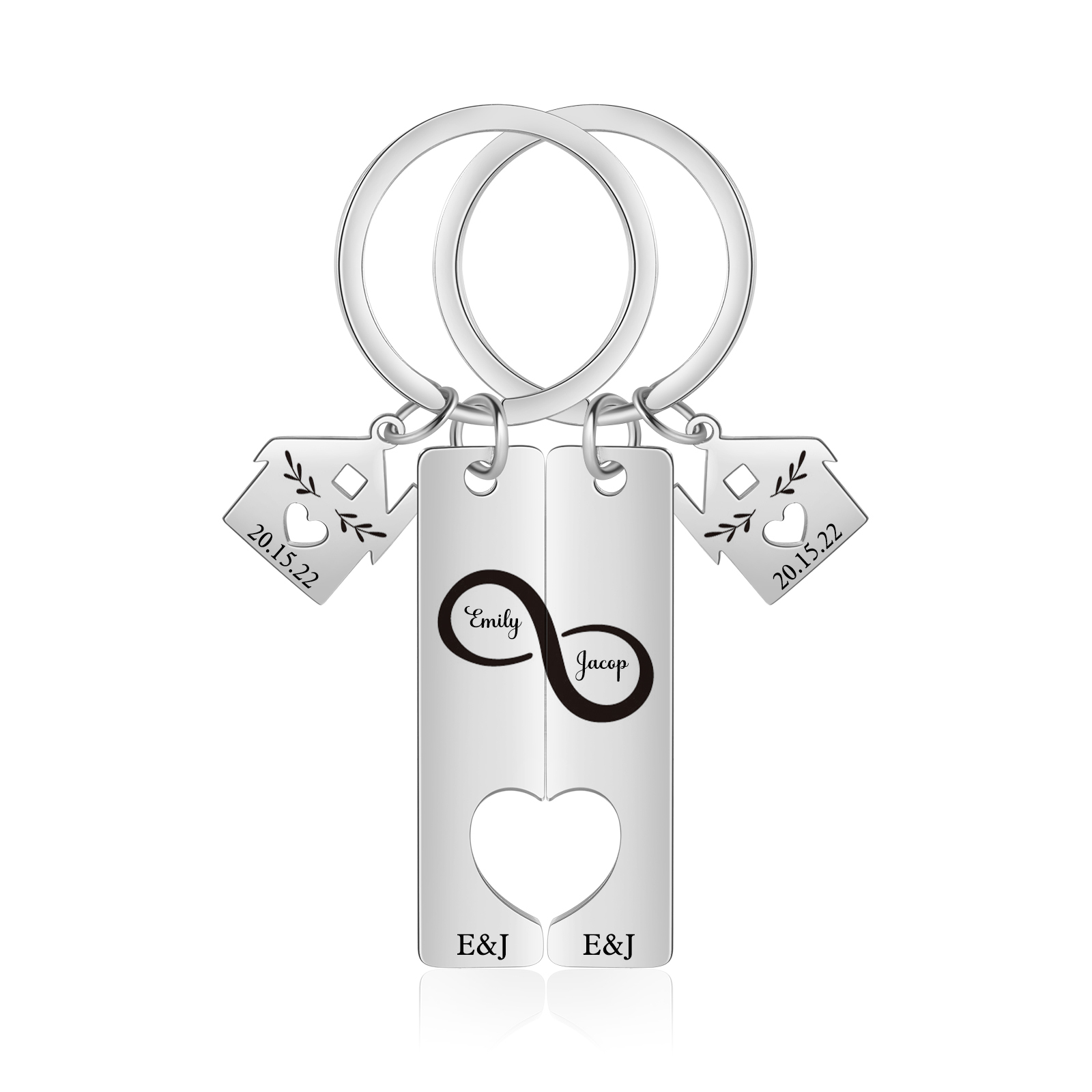 Llavero para pareja infinito 2 nombres, 2 letras personalizados con fecha dije de casa-Jessemade ES