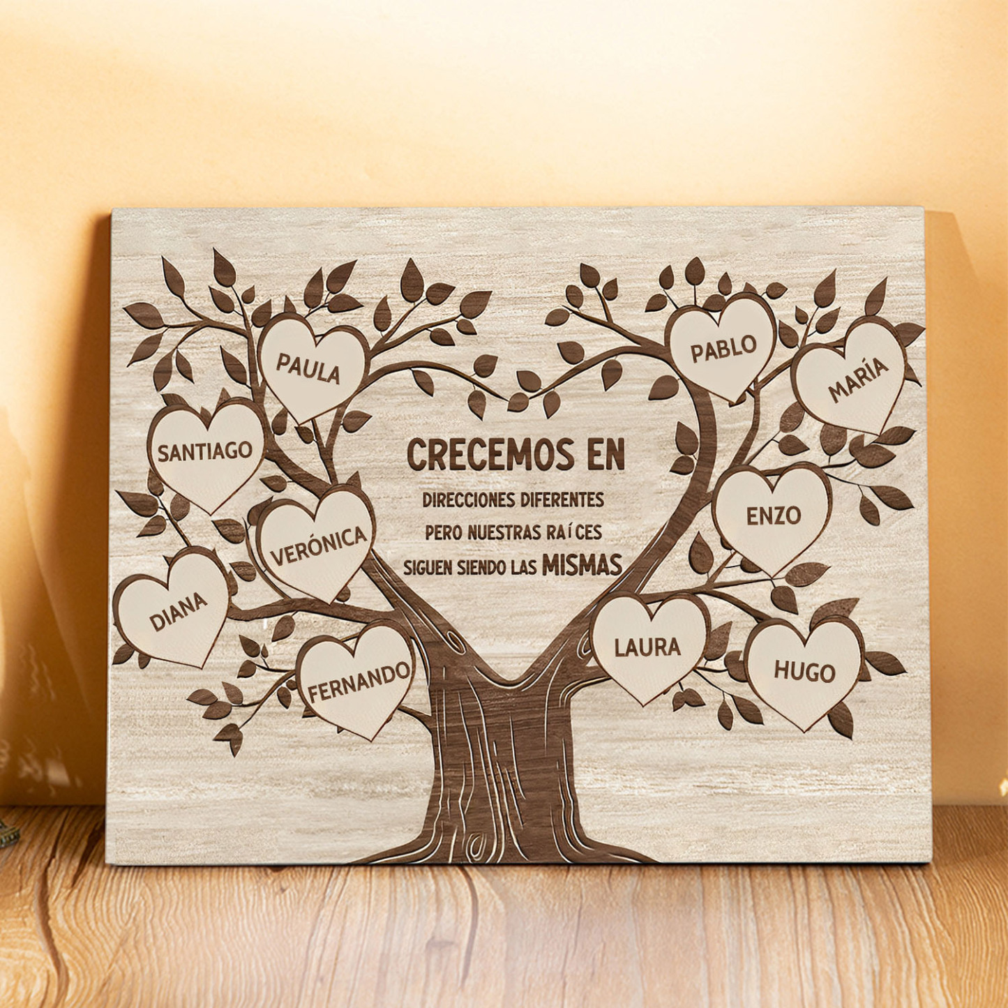 A mi familia-Lámina marco de madera Árbol de la Vida 10 nombres personalizados-Jessemade ES