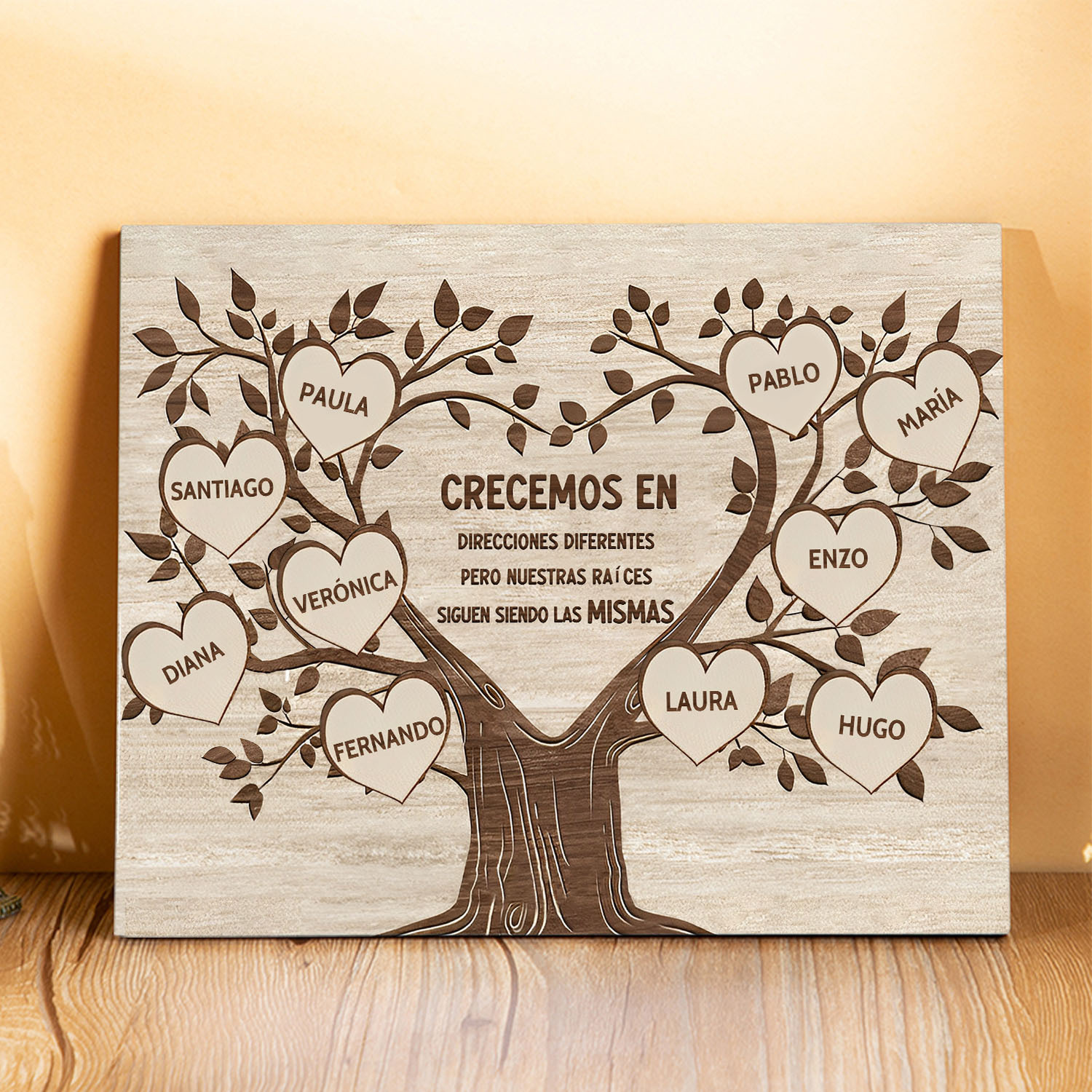 A mi familia-Lámina marco de madera Árbol de la Vida 10 nombres personalizados-Jessemade ES