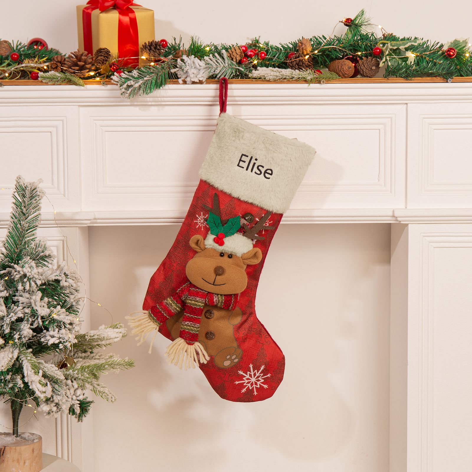 Adornos de medias navideñas con muñeco Bolsa de regalo 1 Nombre personalizado-Jessemade ES