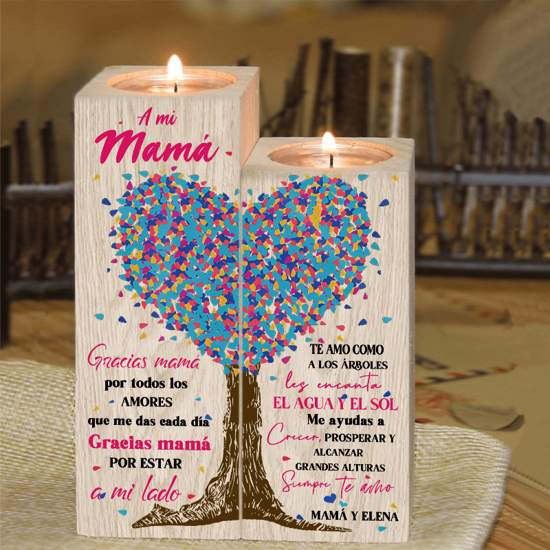 A mi mamá-Candelero de madera de dos piezas sin candela árbol de la vida 1 texto personalizado-Jessemade ES