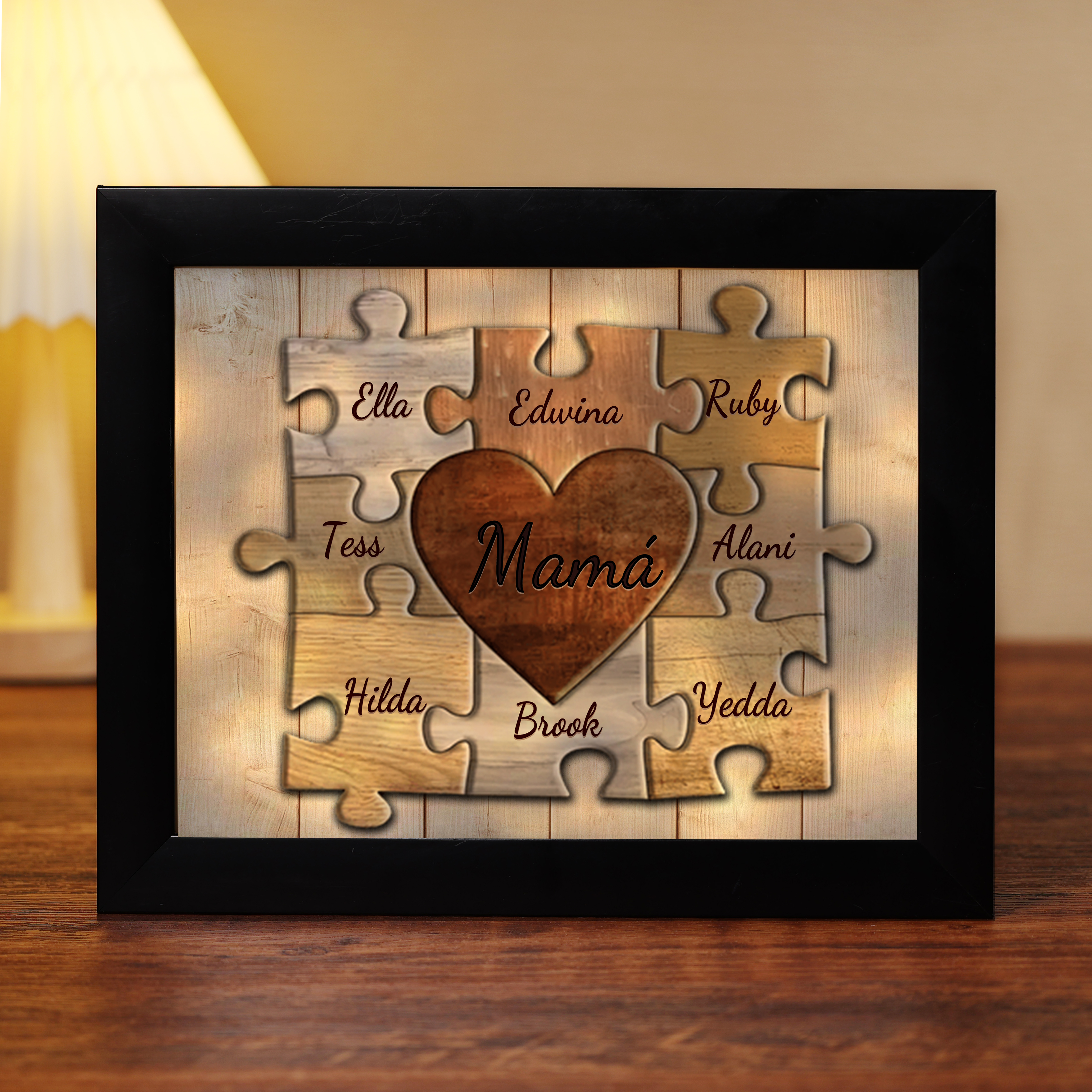 A mi mamá-Marco de 3-9 nombres personalizados rompecabezas de plástico con lámpara-Jessemade ES