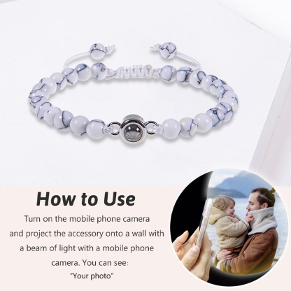 A mi papá-Pulsera de perlas blancas con proyección de foto en color para hombre-Jessemade ES