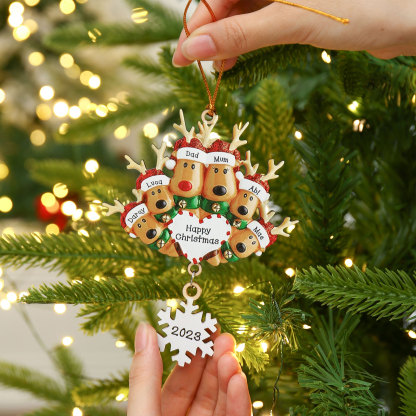 Navidad-Ornamentos Navideños de Madera Renos 6 Nombres con Texto y Año Personalizados